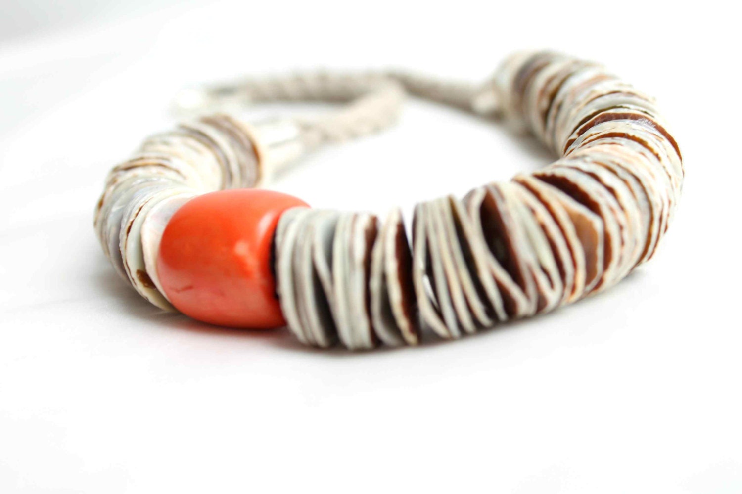 Asymmetric Necklace Statement Shell Coral Heishi Powder Light Pink Coral Dusty Silver Minimalist Raw Gemstone Mother's Day Gift