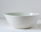 Modern Serving Bowl in Mint Green and White Porcelain