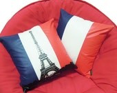 FINAL SALE-set of 2-Eiffel Tower flag With French flag Pillow Cover-16"(40cm)