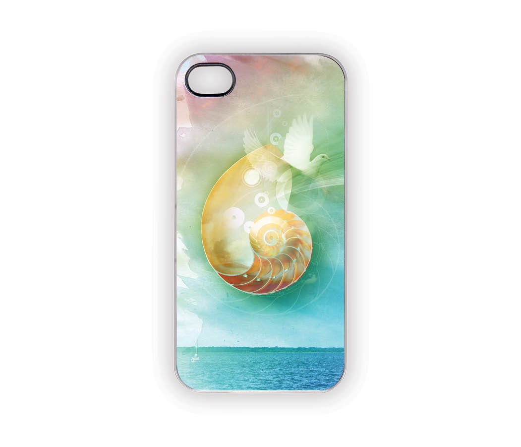 Nautilus iPhone Case Seashells Ocean Beach Birds Doves Seagulls Flying Pastels Rainbow Watercolor Zen Spring Summer Tropical Vacation
