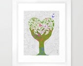 Butterfly Love Tree Framed Artist Signed Print Home Decor Nature Trees Butterflies Rainbows Hearts Leaves Green Namaste Modern Botanical