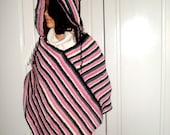 Hand knitted Hooded Poncho recyled yarn Large size Warm Winter Fashion