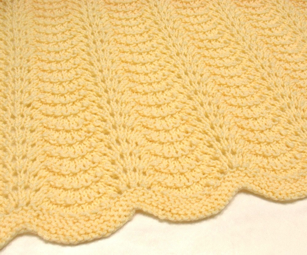 Knit Baby Blanket Yellow Baby Blanket Hand Knitted Baby Blanket Newborn Boy Girl Infant Soft Scalloped Butter Buttercup