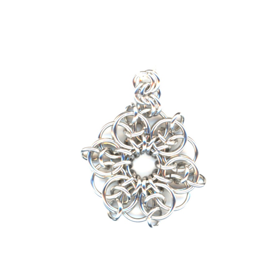 Silver Chainmail Pendant with Sterling Silver Triple Chain