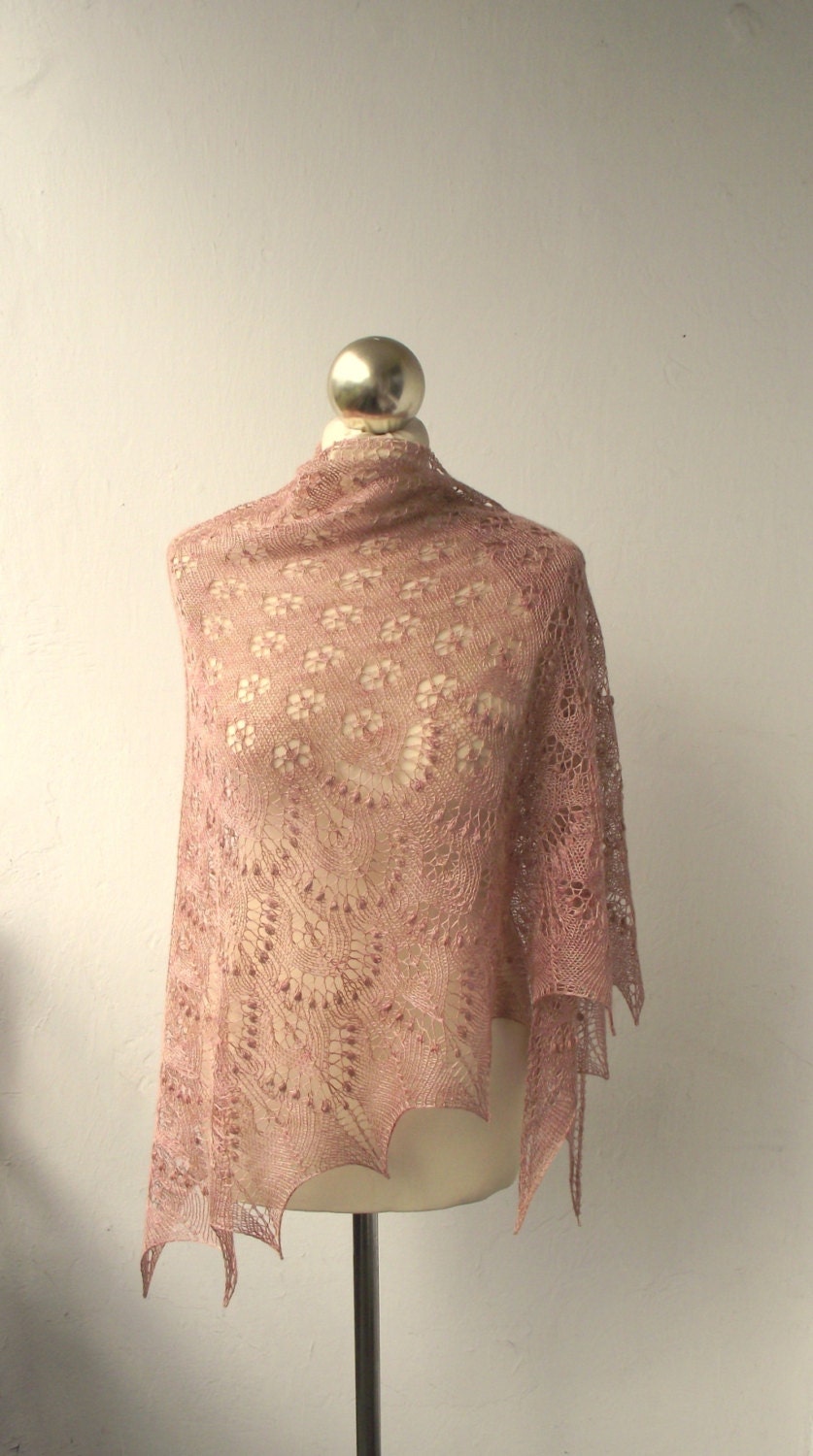 hand knitted luxurious baby camel and silk lace shawl