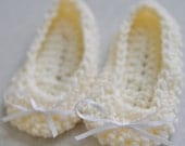Cream Baby Shoes Newborn Booties Infant Girl Slippers Bowties Easter Shower Gift Take home Photo prop Baptism Christening Wedding