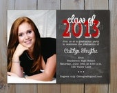 Graduation Chalkboard Photo Invitation / Red Class of 2013  / Printable DIY Digital Invitation/ Item 52026
