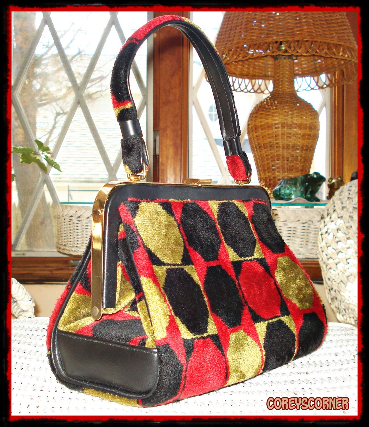 MINT Vintage 1950s MARKAY Ultra Modern RETRO Geometrical Polka Dot Plush Carpet Handbag Purse