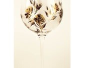 Hand Painted Wine Glasses - Gold and Jet Black Roses, Large CRYSTAL Goblets 18 oz, Set of 2 - Autumn Summer 50th Wedding Anniversary