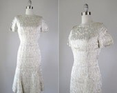 SALE Vintage 1950s Dress // 50s Gold Metallic Brocade Wiggle Dress // Ariel