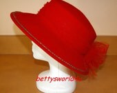 Dressy Red Hat  Bow and Red Rhinestones  By Kathy Jeanne  M/L Vintage 1980's 1990