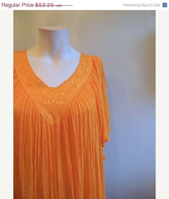 Memorial Day Weekend SALE vintage. 70s Deadstock Sherbert Orange Cotton Rayon Blend Tent Dress  / S M