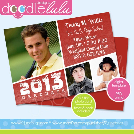 INSTANT DOWNLOAD Printable Graduation 2013 5x7 / Red & White / Digital Photo Card Template (Photoshop) PSD from Doodlelulu by 2 june bugs Il_170x135