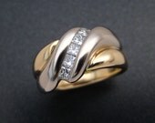 14 & 18k Gold Wedding Ring with Princess cut Diamonds