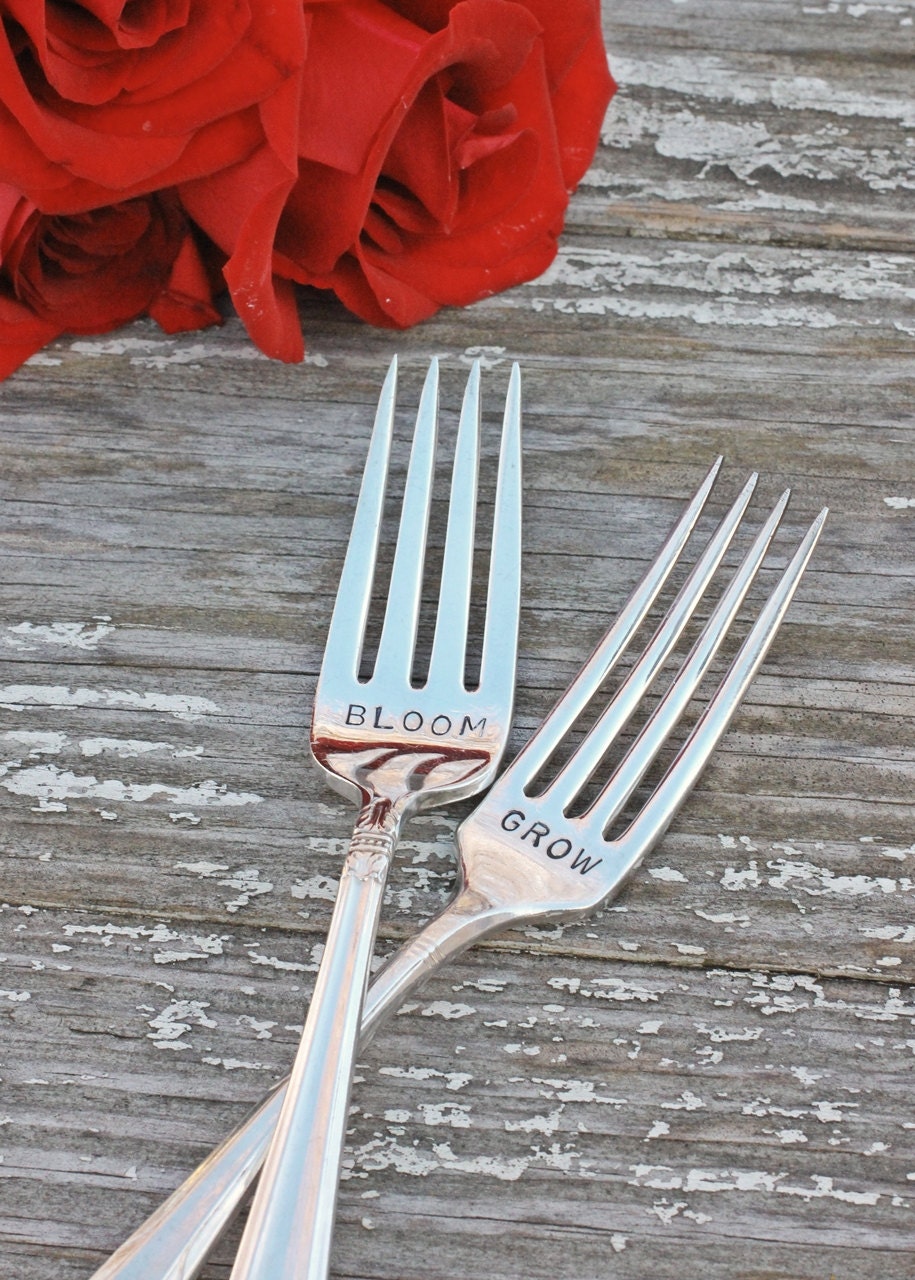 Grow and Bloom Fork Set. Table Setting for the Gardener, Bride and Groom, Easter, Spring