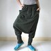 Women Men Pants - Drop Crotch Dark Green Stretch Cotton Pants With 2 Side Pockets And Elastic Waist Band