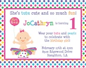 Customized Birthday Invitation - Tutu Cute Party 1st 2nd 3rd Birthday Party Polka Dot- 5x7 - Digital File for e-mail or print, printable