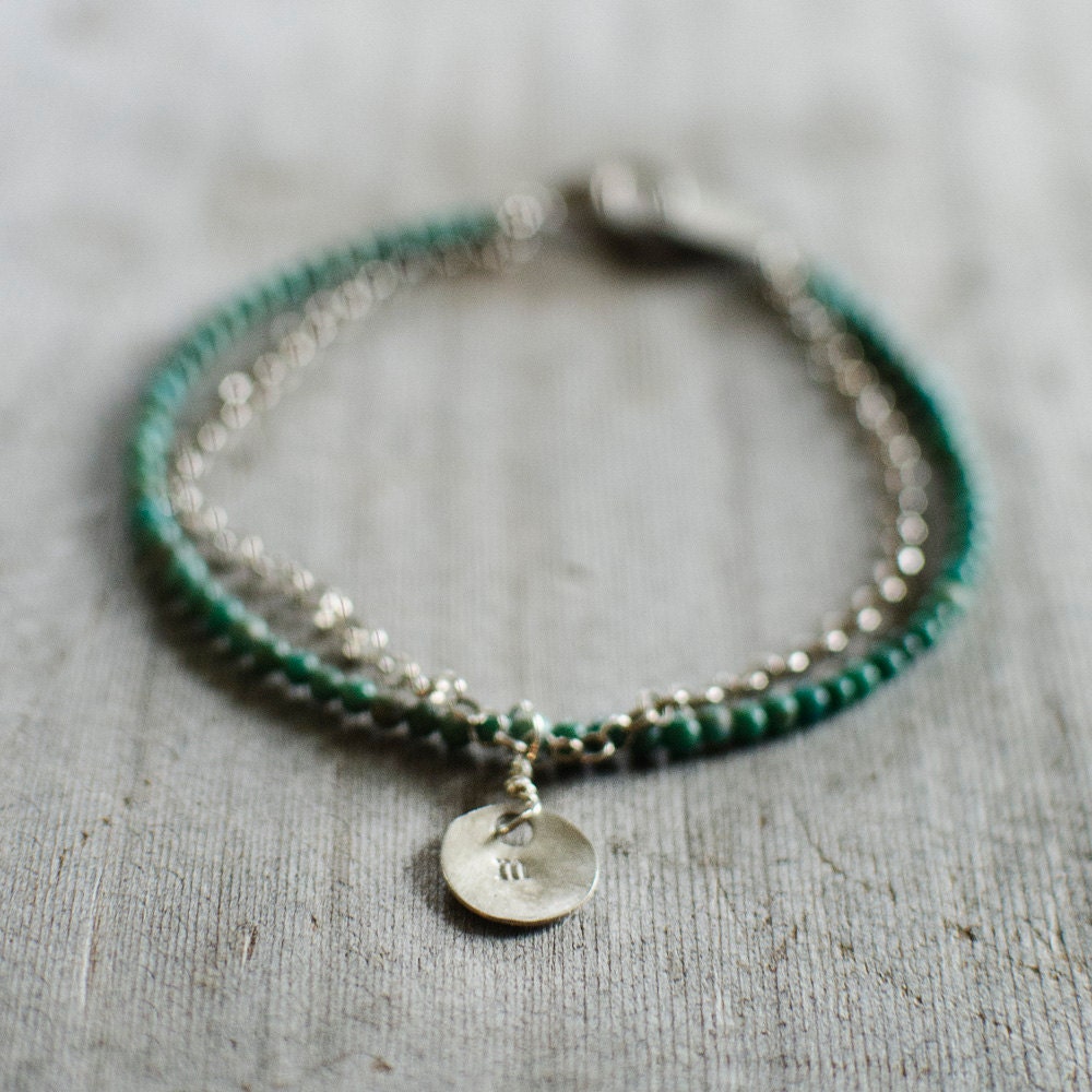 TURQUOISE &  SILVER FILLED Chain Personalized Initial Bracelet, Monogram Bracelet, Handmade Jewelry