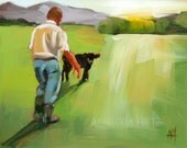 the lost calf original oil painting of baby cow, landscape, figurative, farm oil painting on linen by moulton 6 x 8 inches prattcreekart