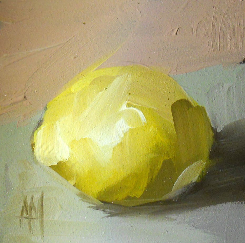 lemon no. 33 still life fruit original oil painting 4 x 4 inches on panel by moulton prattcreekart