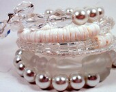 Ivory Bridal Cuff, White Memory Wire, White Beaded Cuff, Summer White Bangle