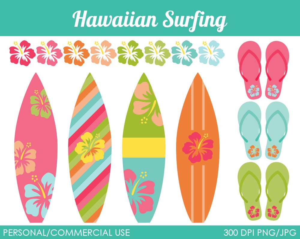 Hawaiian Surfing Clipart - Digital Clip Art Graphics for Personal or Commercial Use