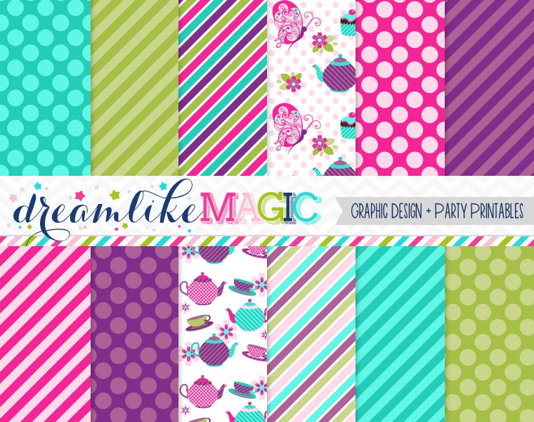 Lil Sweet Tea Party- Digital Paper Pack for Personal or Commercial Use Il_570xn