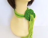Crochet handmade flower necklace, scarflette, lariat, fashion scarf, green, gift, women, teen, accessories