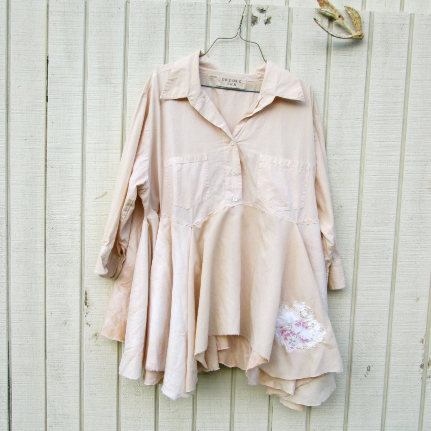 xlarge - plus / upcycled clothing / romantic shirt / cropped shirt - Funky Eco Upcycled Shirt by CreoleSha - Layered Collection