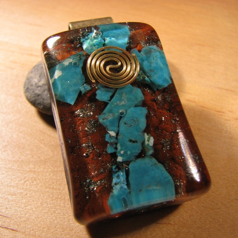 Turquoise and Southwest Red Sandstone Cross Orgone Pendant