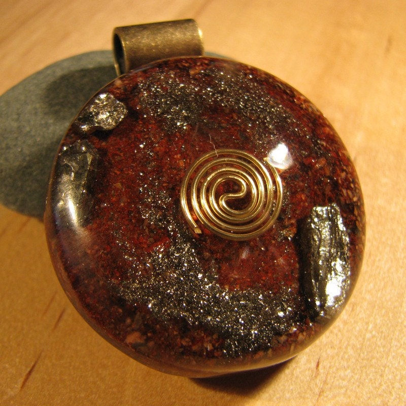 Brecciated Jasper and Black Tourmaline Orgone Pendant