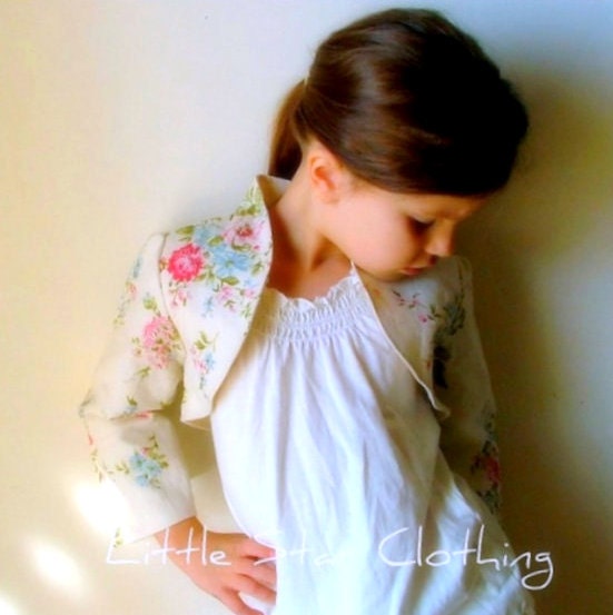 girls bolero jacket l size 4 l linen bolero in spring ivory floral bouquet fully lined l handmade l Ready to Ship