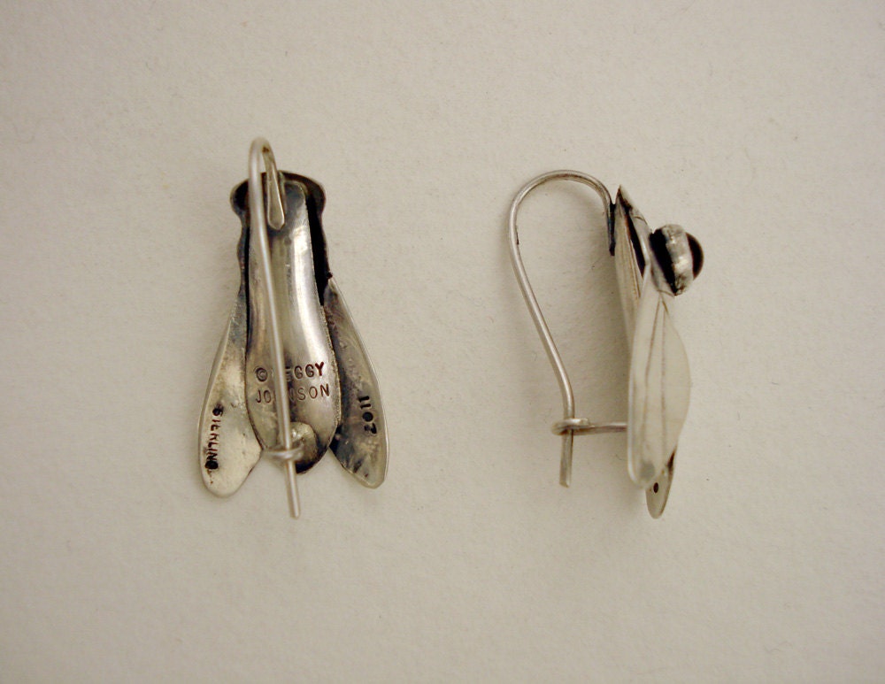 Housefly Earrings with Garnets