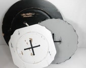 Big White Button Decor. Distressed Wood Button