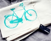 Flour Sack Tea Towel With Retro Teal Bike Print -  Eco-Friendly -  Housewares - naturwrk