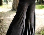 Crescent Flare Tribal Fusion Bellydance Pants in Black Sheer Lightweight Knit by Opal Moon Designs (Sizes S, M, XL)