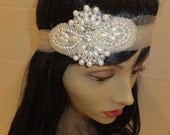 Bridal Headband, Pearl Headband, ALEXIA, Great Gatsby Bridal Headpiece, 20s Bridal Headpiece, Rhinestone Headband, Bridal Headband