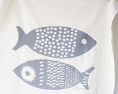 Tea Towel, Thick Natural Unbleached Flour Sack, Fish Design in Gray