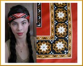 Vintage Red Orange and White Tribal Scarf