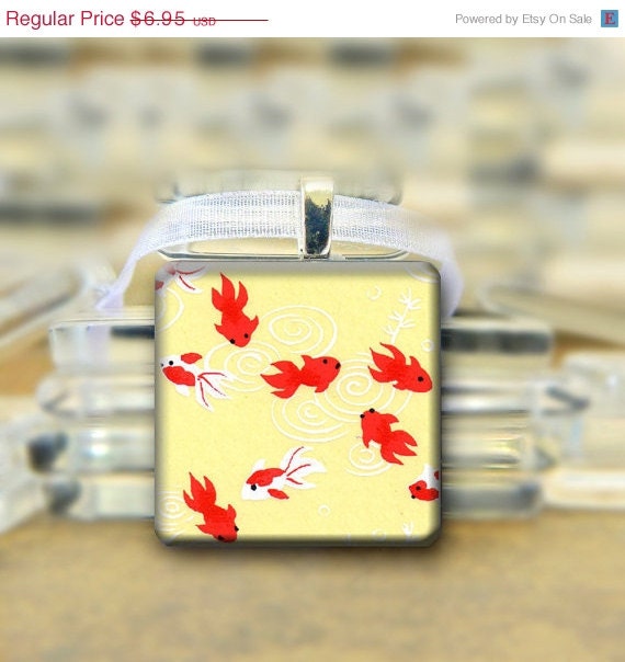 SALE Yellow Goldfish Glass Pendant with necklace