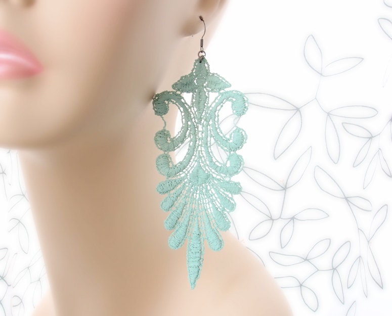 Mint Lace Earrings - Sloane in Soft Mint - Pastel Seafoam Lace Statement Jewelry
