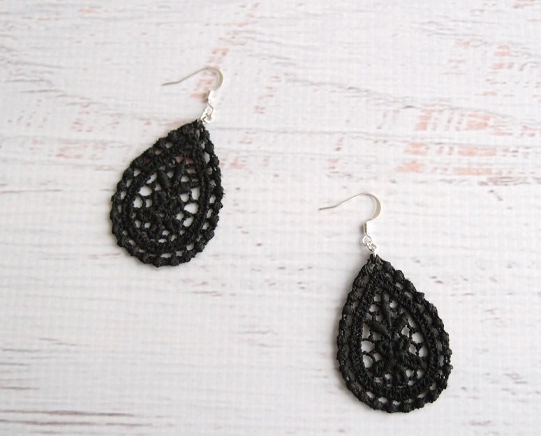 Black Lace Earrings - Amaya - Black Bridesmaid Cocktail Lace Jewelry - Dangle Earrings For Her