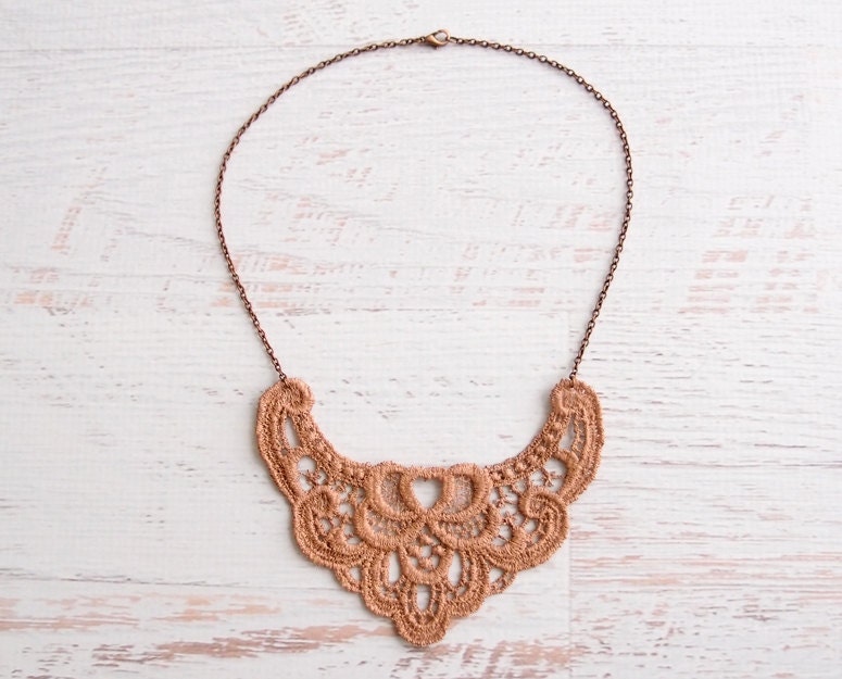 Lace Collar Necklace - Adora In Rose Copper - Rose Gold Lace Bridal Necklace - Red Pink Salmon Bridesmaid Gift