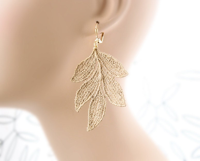 Gold Lace Earrings - Dahlia - Gold Leaves Bridal Jewelry - Lace Bridesmaid Earrings LAST PAIR