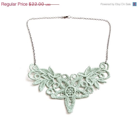 Memorial Day Weekend Sale Mint Lace Necklace - Marianela in Soft Seafoam Mint - Pastel Lace Bridesmaid Jewelry