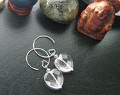 Faceted Rock Crystal Heart Valentines Earrings-Clear Crystal Accents on Heart Earwires