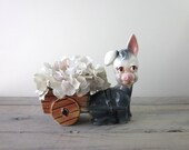 Vintage Gray Donkey Pulling Cart Pottery Planter