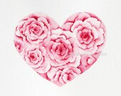 heart of roses valentine watercolor giclee print 8" x 10"