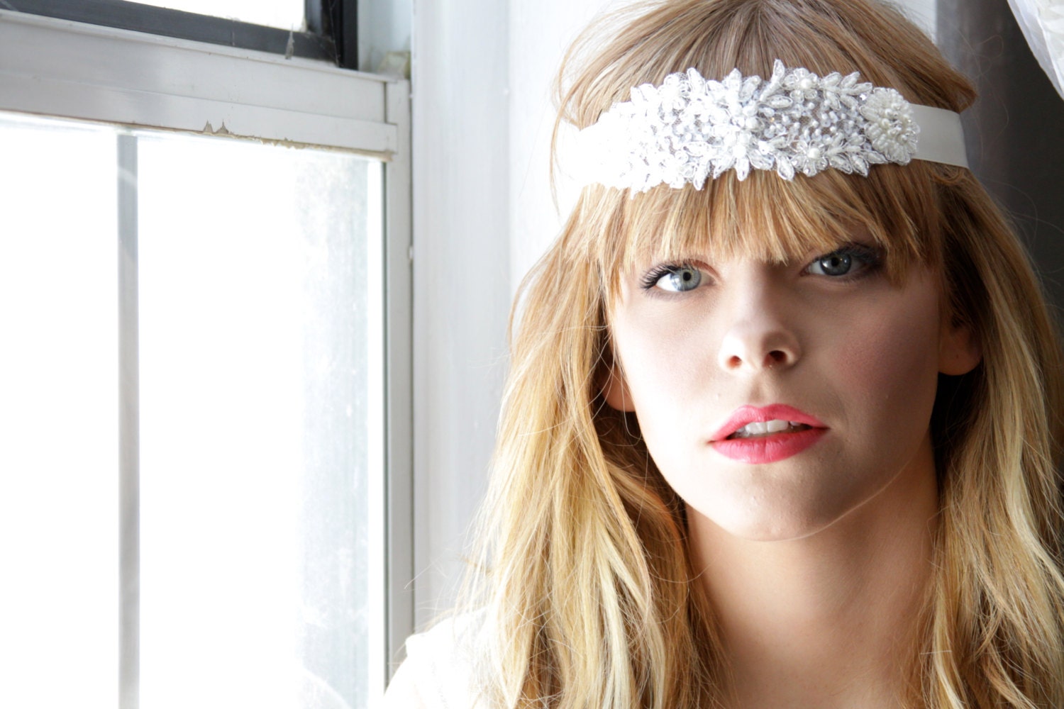 Couture Bridal Crown Head Sash Bridal Wedding Ivory Headpiece Headdress