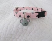 Cat Collar  Pink & Grey Polka Dot with mouse bell Breakaway Collar Custom Made